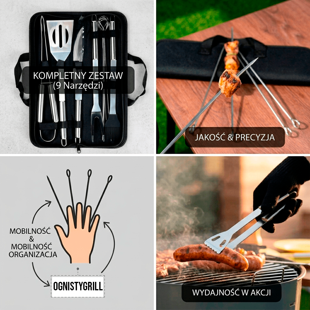 Zestaw Narzędzi do Grilla 10 elementów – Stal Nierdzewna z Etui BBQ