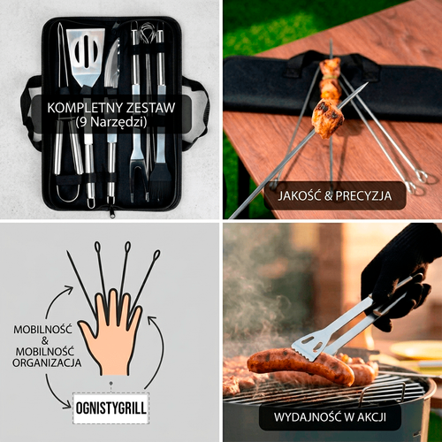 Zestaw Narzędzi do Grilla 10 elementów – Stal Nierdzewna z Etui BBQ