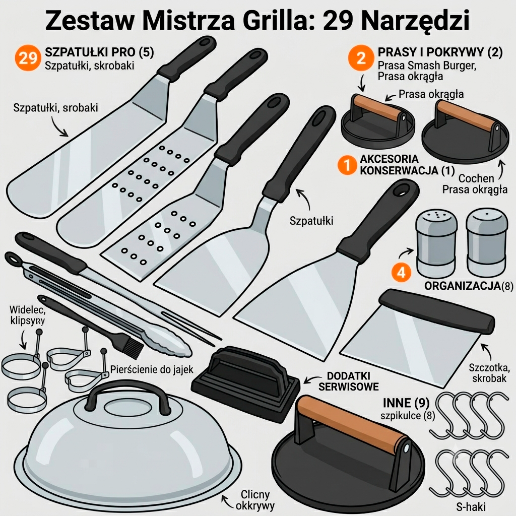 Profesjonalny Zestaw do Grilla 29 elementów – Stal Nierdzewna, Torba, Szpatułki i Akcesoria BBQ - ognistygrill
