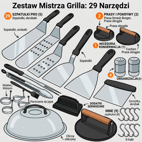 Profesjonalny Zestaw do Grilla 29 elementów – Stal Nierdzewna, Torba, Szpatułki i Akcesoria BBQ - ognistygrill