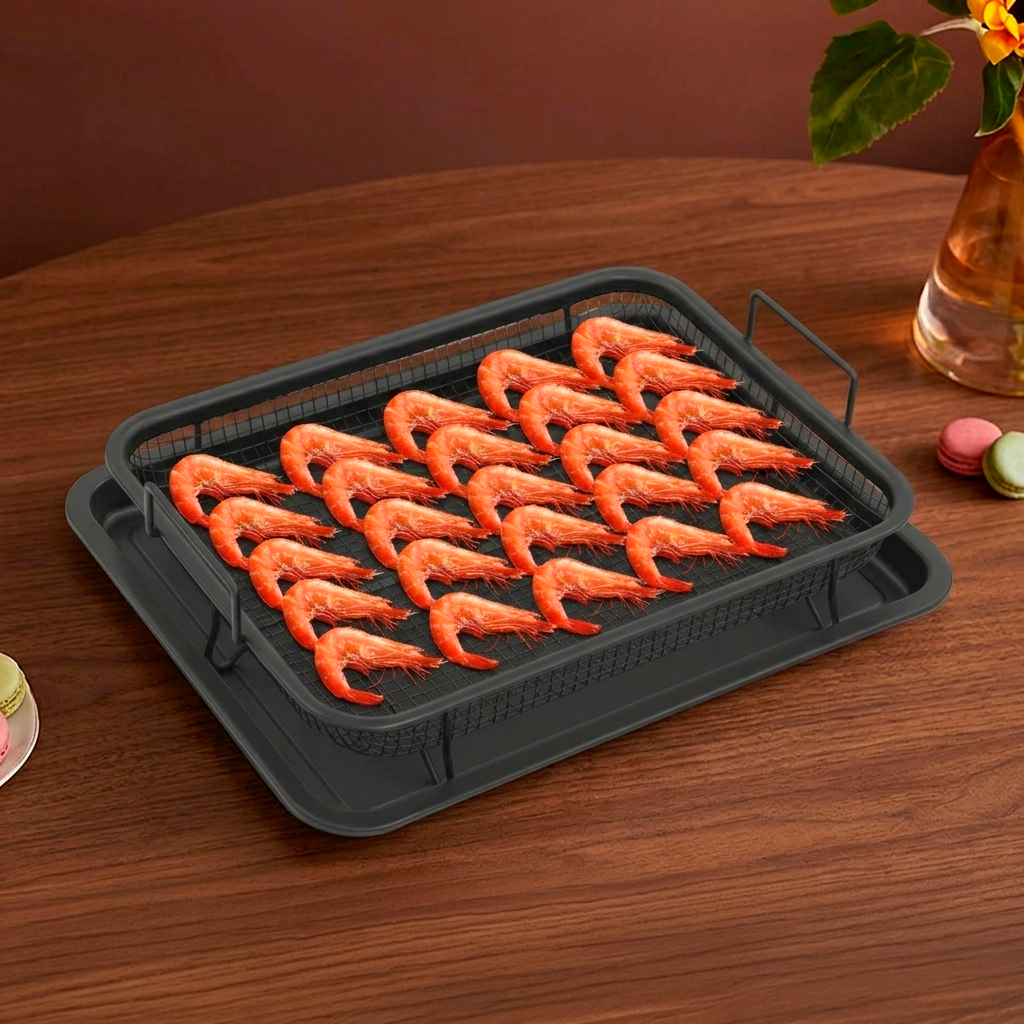 Koszyk do Grilla i Piekarnika – Węgiel Stalowy z Tacą i Uchwytami BBQ - ognistygrill