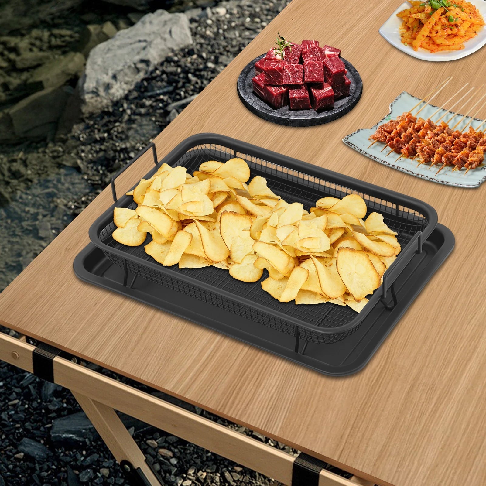 Koszyk do Grilla i Piekarnika – Węgiel Stalowy z Tacą i Uchwytami BBQ - ognistygrill