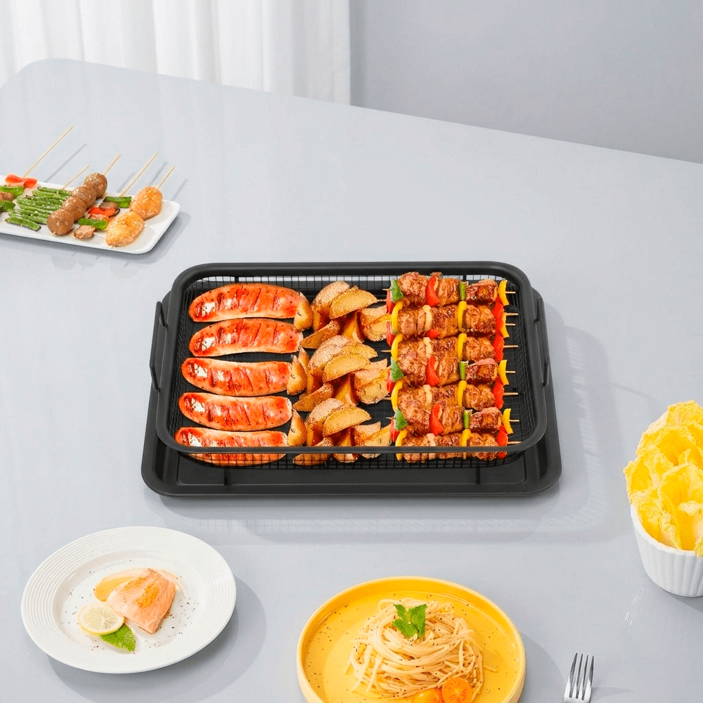 Koszyk do Grilla i Piekarnika – Węgiel Stalowy z Tacą i Uchwytami BBQ - ognistygrill