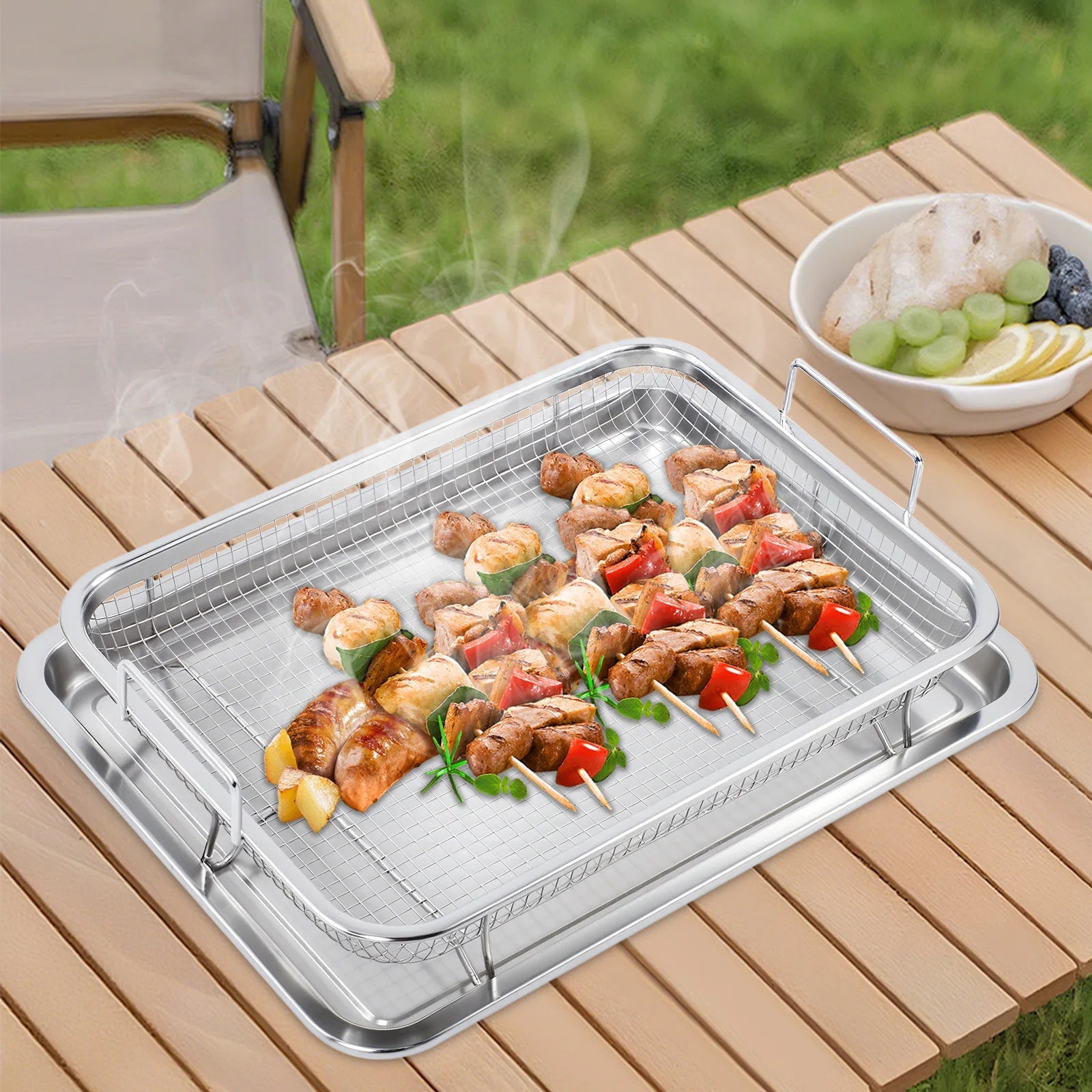 Koszyk do Grilla i Piekarnika – Węgiel Stalowy z Tacą i Uchwytami BBQ - ognistygrill